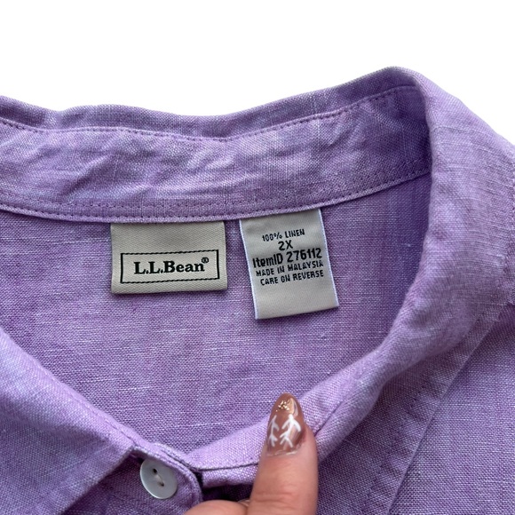 L.L. Bean Women’s 2X Purple Chambray 100% Linen Button Front Short Sleeve Shirt - Picture 4 of 12